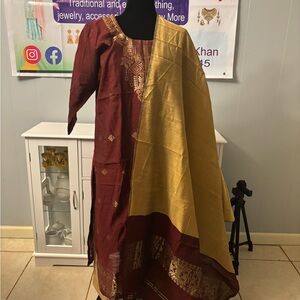 Elegant Maroon and Gold Traditional Dress